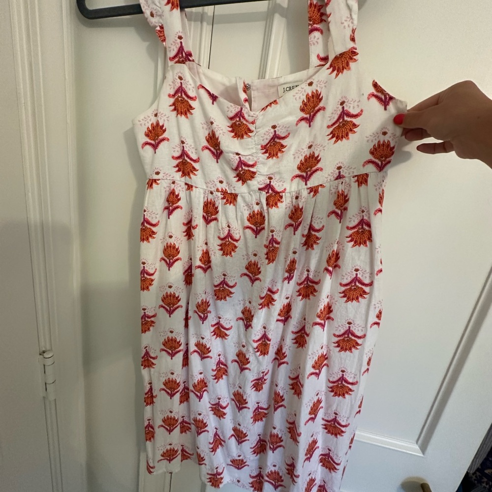 J. Crew White Dress with Red and Pink Floral Accents